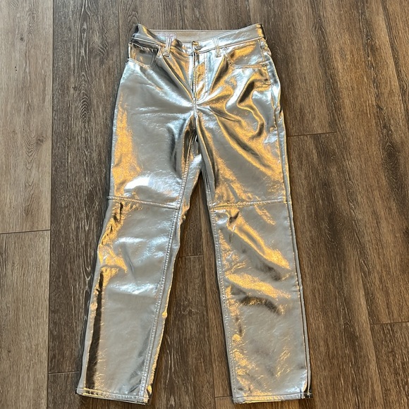 GAP Silver Faux Leather Pants Cheeky Straight High Rise Size 27| 4s - Picture 3 of 10